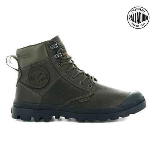 Palladium Pampa Shield WP+ LTH Men's Boots Olive | UK B842-JNT